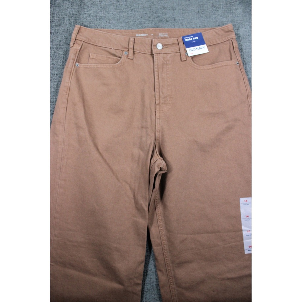 Old Navy Extra High-Rise Wide Leg Pants Brown Clay Raw Hem Secret-Slim Size 14 - Picture 3 of 11